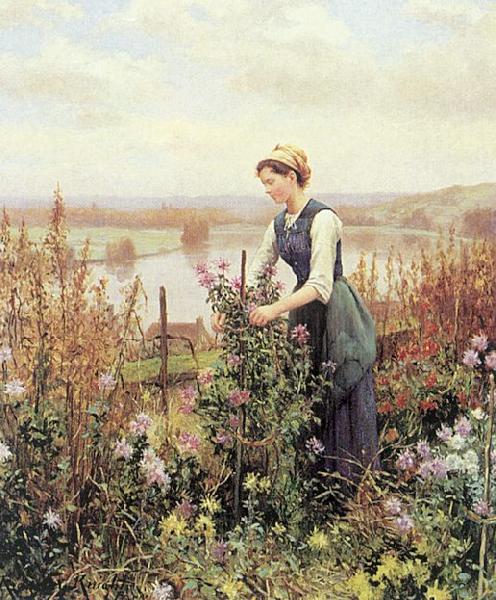 Daniel Ridgeway Knight Arranging Flowers oil painting image